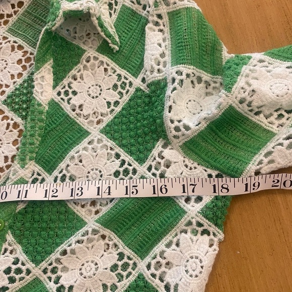 Zara women’s crochet top green white cardigan pullover short crop size small - Picture 4 of 10